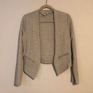 Gray Open Front Blazer with Zipper Pockets